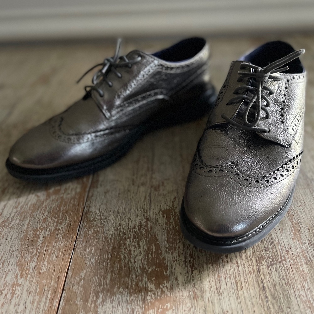Cole Haan Grand Evolution Wingtip Oxford Grey Metallic Womens 8.5 Anthorcite